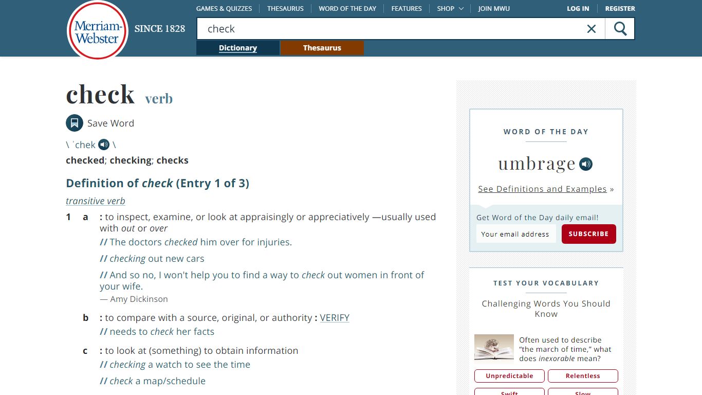 Check Definition & Meaning - Merriam-Webster